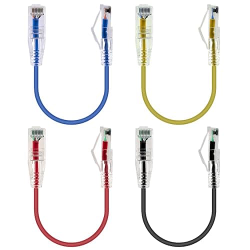 Image of GeeekPi 4PCS Cat6A Ethernet Patch Cable, 20cm, RJ45 Snagless Short Shielded Network Cable, 10Gbps, 500MHz, 28AWG, Multicolour 4-Pack