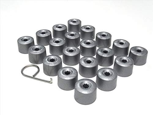 Image of Partsdealers Round Type Wheel Nut Covers for VW Arteon Beetle Caddy Golf Jetta Polo Passat Scirocco Skoda Tiguan T-Cross T-Roc (Glossy Alloy Grey 16+4)