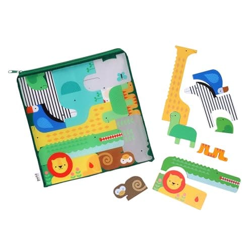 Image of Petit Collage: Shaped Wooden Puzzle - Safari | Includes 12 Wooden Animal Pieces | Follow The Guide or Make Your Own Safari Adventure | Great for Ages 3+