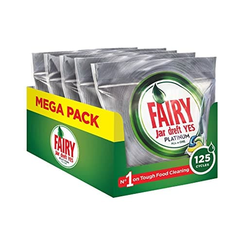 Image of Fairy Platinum All-In-One Dishwasher Tablets Bulk, Lemon, 125 Tablets (25 x 5)