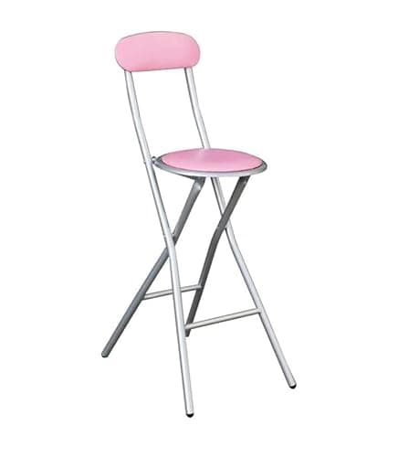 Image of HOMION Colourful Folding Breakfast Round Padded Bar High Chair Stool Kitchen Garden Party Office Stool Seat Free Standing Caravan Camping Easy Folding Chair Bench (Pink)