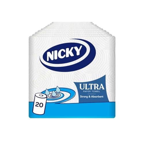 Image of Nicky Ultra Kitchen Towel - Pack of 20 Rolls, 75 Sheets per Roll, 3-Ply, Ultra Strong and Absorbent, Suitable for The Whole Family, 100% FSC Certified, Paper Packaging