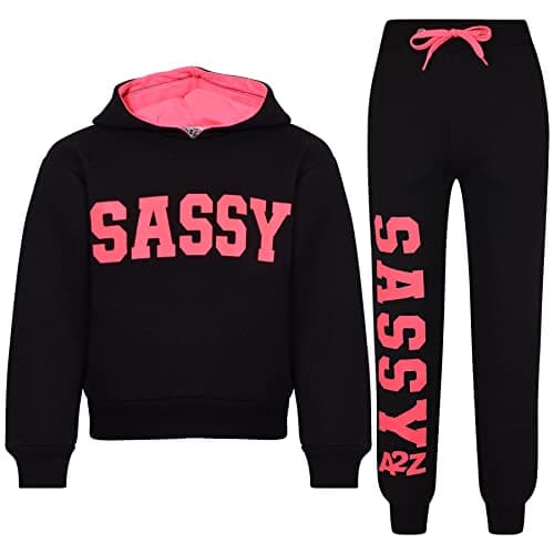 Image of A2Z 4 Kids Girls Tracksuit Tie Dye Sassy Fleece Hooded Crop Top - T.S Crop Sassy BK N Pink 7-8