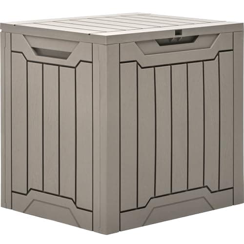 Image of YITAHOME Outdoor Resin Storage Box 31 Gal, Water-resistant Patio Deck Box Outdoor Storage Box for Pillows, Garden Equipment, Securely Lockable, Light Brown