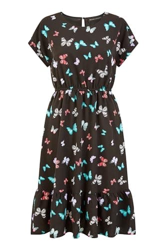 Image of Mela London Womens Black Butterfly Print Relaxed Fit Skater Dress 8 Black