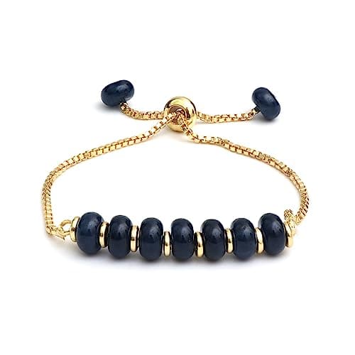 Image of Gempires Sapphire Bolo Bracelet, Blue Bead Bracelets for Women, Sapphire Jewellery, 14k Gold Plated Slider Chain, 6 to 8-inch Adjustable Bracelet, (Sapphire)