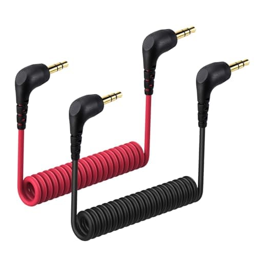Image of YEAOI 2-Pack 3.5 mm to 3.5 mm Audio Cable for DJI Mic Mini Microphone, Coiled 3.5mm TRS Aux Cord, 90-Degree Plug