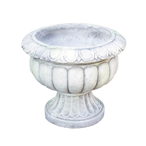 Image of Darthome Stone Grey Fluted Urn Planter 32x27x32cm Cement Fibrestone Garden Round Natural Antique Pot