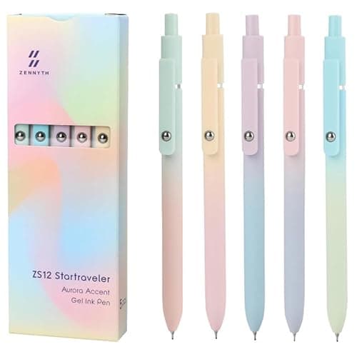 Image of KANGSIT Gel Pens Black, 5Pcs 0.5mm Black Ink Fine Point Smooth Writing Pens, High-End Series Retractable Pens for Journaling Note Taking, Cute Office School Supplies - Macaron