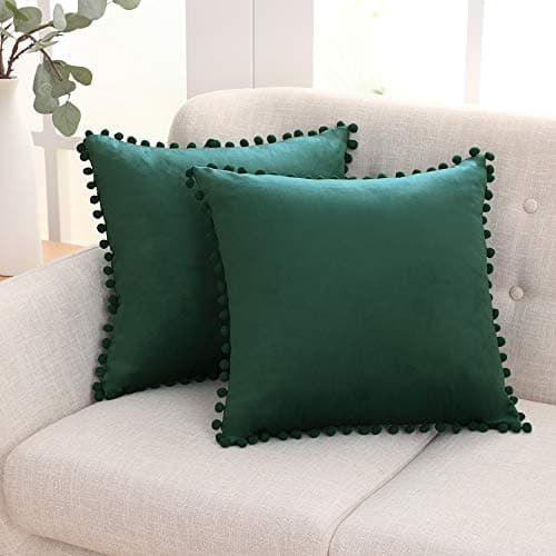Image of Deconovo Set of 2 Velvet Cushion Covers 40 x 40 cm Modern Design Fir Green