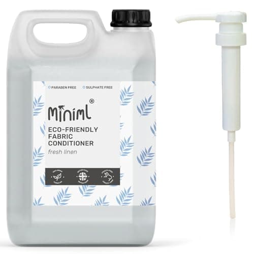 Image of Miniml Eco Fabric Softener & Conditioner - 5L Refill and 5L Pump - Fresh Linen Scented - All Natural Fabric Softener for Sensitive Skin - 100% Vegan & Cruelty Free (250 Washes)