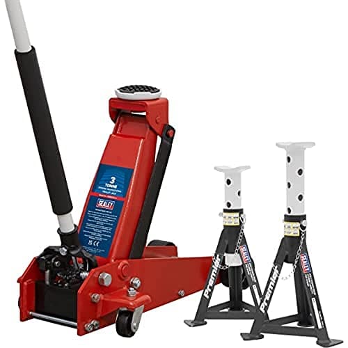 Image of Sealey Trolley Jack 3 Tonne & Axle Stands (Pair) 3 Tonne per Stand Combo - 3000CXDCOMBO1