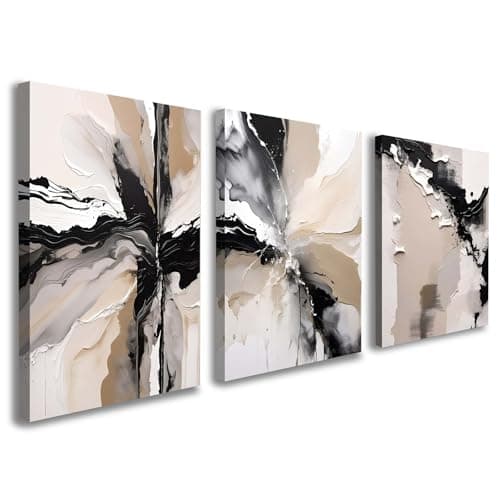 Image of Galmcook Set of 3 Framed Canvas Wall Art 12x16 Inch Each Abstract Painting Beige Modern Wall Decoration for Living Room Bedroom Hallway and Stairs Artwork Wall Pictures with Hooks and Magic Tape