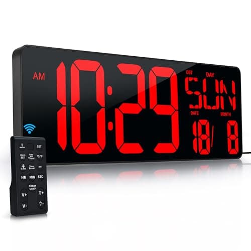 Image of KRSTIR Large Digital Wall Clock with Remote Control 17.2" LED Large Display Timer with Temperature Date Week Auto DST Adjustable Brightness, Big Wall Alarm Clock for Living Room Office