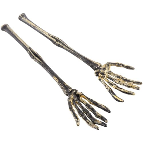 Image of Toddmomy 1 Pair of Realistic Golden Halloween Skeleton Hands Garden Stakes, Glowing Plastic Outdoor Decoration to Create Spooky Atmosphere for Halloween Party