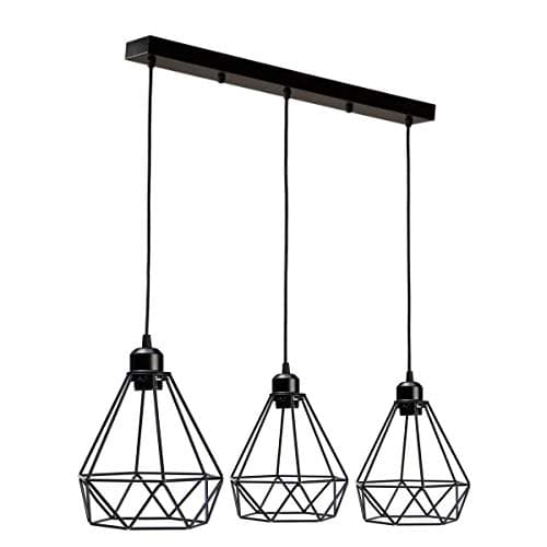 Image of Modern Rectangle 3 Way Ceiling Pendant Cluster Light Fitting Cage Style Light UK (Black Diamond Cage)