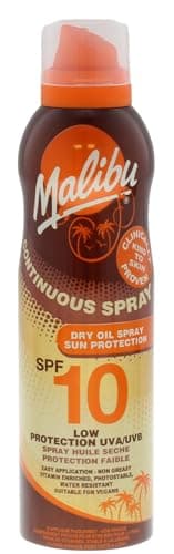 Image of Malibu Sun SPF 15 Continuous Dry Oil Spray for Tanning with Shea Butter Extract, Moisturising Tanning Oil Mist, Water Resistant, 175ml