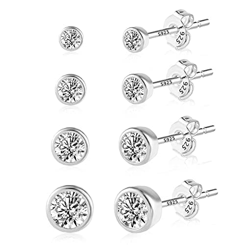 Image of Small Stud Earrings for Women, ASH'S CHOICE 925 Sterling Silver Stud Earrings with Cubic Zirconia Round Ball Studs 3/4/5/6 mm Cartilage Piercing Sterling Silver Earrings Set Studs for Women