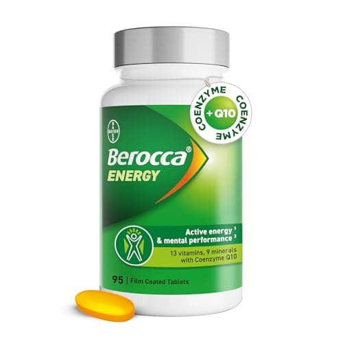 Image of Berocca Energy Tablets with B Vitamins, Magnesium, Zinc & Coenzyme Q10-13 Vitamins & 9 Minerals - Support Energy Release* & Reduce Tiredness* - 95 Tablets