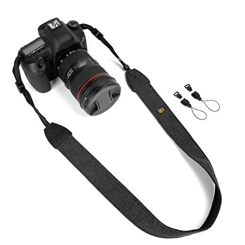 Image of WANBY Weave Camera Canvas Neck Shoulder Camera Strap with Quick Release Buckles Vintage Print Soft Camera Straps for Women Men All DSLR SLR Cameras (Black)