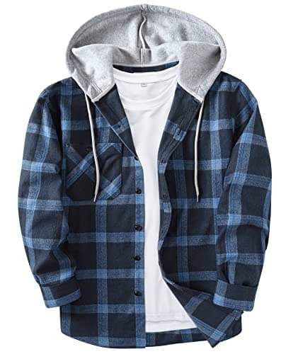 Image of JACKETOWN Men's Plaid Shirts Casual Sweatshirt Hoodie Long Sleeve with Pocket Button Down Checked Shirt Jacket Flannel Regular Fit 4 Seasons Lumberjack Navy Blue