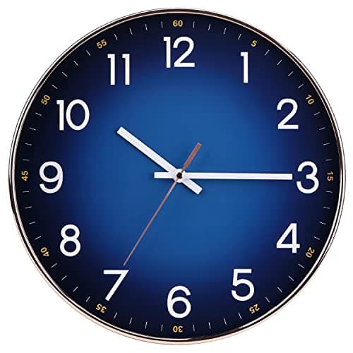 Image of EMITDOOG 12 Inch Modern Navy Blue Rosegold Wall Clock, Silent Quartz, Perfect for Home, Office, Classroom