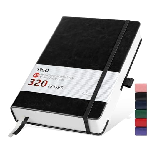 Image of Notebook A5, Hardback A5 Notebook Thick Journal Notebook 320 Pages 100GSM A5 Lined Note Book Hardcover Notepad with Inner Pocket, Pen Loop, Elastic Closure and 2 Ribbon Page Marker,14.5 x 21cm-Black