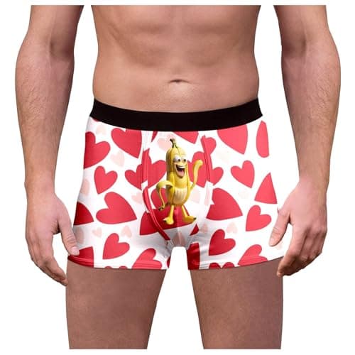 Image of Valentines Boxer Briefs for Men Cute Heart Love Sexy Funny Elastic Waistband Short Leg Cotton Boxers Loose Rayon Letter Print Shorts Underpants Underwear Trunks No Fly with Pouch, Orange, L