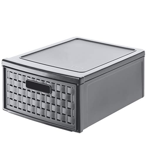 Image of Rotho, Country, Drawer box 8.3l with 1 drawer in rattan-look, Plastic (PP) BPA-free, anthracite, klein/8,3l (35,0 x 26,0 x 14,5 cm), Dark Grey