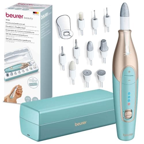 Image of Beurer MP84UK Rechargeable Manicure and Pedicure Set Cordless Electric Nail File with 10 Attachments and Powerful Battery Nail Drill with Practical Charging and Storage case for at-Home use