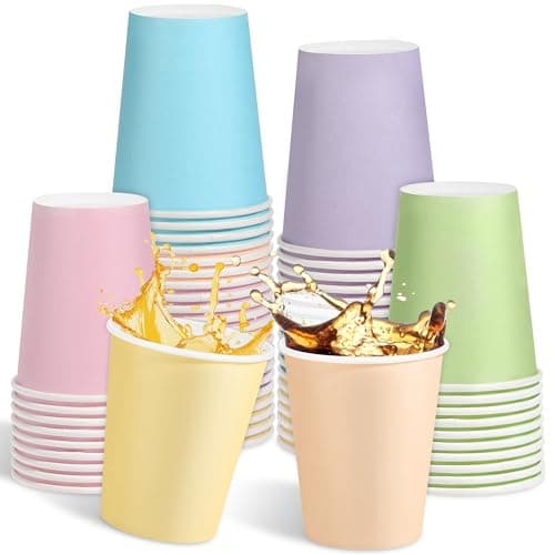 Image of Kochorie 60 Pieces 6 Colors Rainbow Paper Cup, 8 Oz-9 Oz Disposable Pastel Party Cups for Hot and Cold Beverages, Paper Cups Pastel Colours, Coloured Drinking Cup for DIY Holiday Picnics Weddings