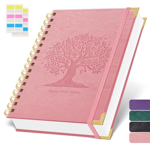 Image of ROBCURSE Notepad A5, Wirebound Spiral Notebook 300 Pages/150 Sheets, Hardback Leather Cover, Lined Journal Notebook for Women Writing, 100GSM Thick Paper Note Pad, Pink, 14.7 x 21 cm