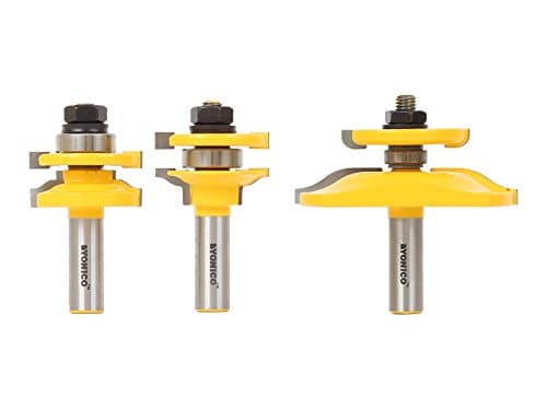 Image of Yonico 12345 Ogee 3 Bit Raised Panel Cabinet Door Router Bit Set with Back-cutter Panel Raiser 1/2-Inch Shank