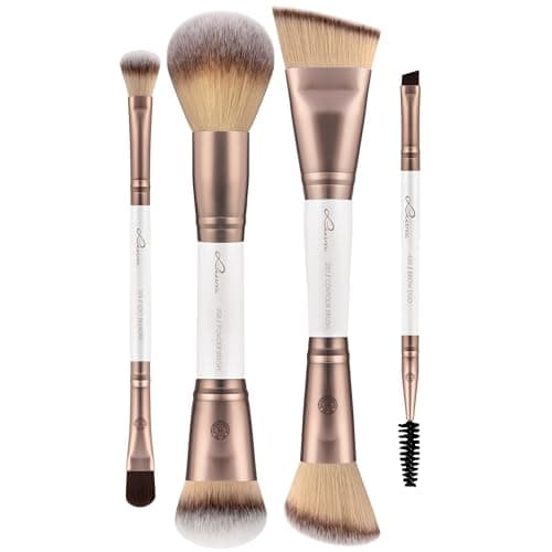 Image of Luvia Mirage 4|8 Duo Brush Set - 8-in-4 Vegan Makeup Brush Set with Blender, Shader, Buffer, Blush & Contour for Face & Eyes
