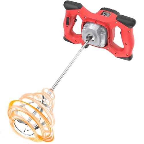 Image of IMAYCC New Concrete Cement Mixer Portable, Electric Paddle Mixer Adjustable 6 Speed Handheld Plaster Grout Paint Thinset Mortar Paddle Mixer,Ideal for Mixing Feed, Plaster, Paint,etc(Red)