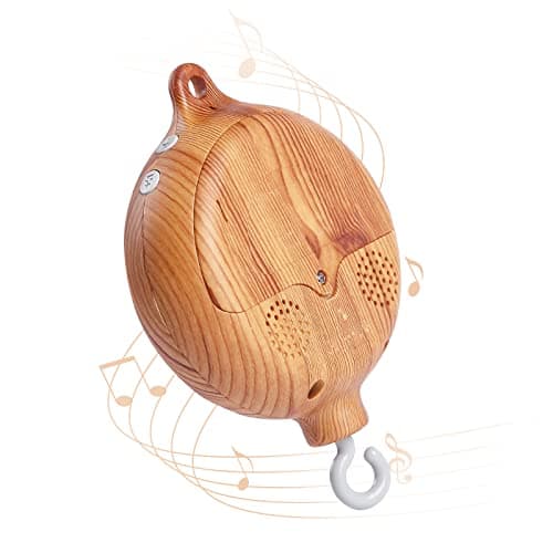 Image of Promise Babe Baby Mobile Music Box for Baby Cot,Electric Music Box for Crib Imitation Wood Grain Bed Bell 35 Melodies,7cm*7cm Ornament Hanging Deco Nursery Mobiles Babies(3 Mode Without Battery)