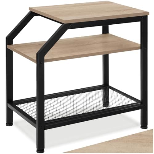 Image of tectake 800946 Bedside table | Wood side table with storage shelves and attractive metal frame | Coffee lamp end table (Industrial light)