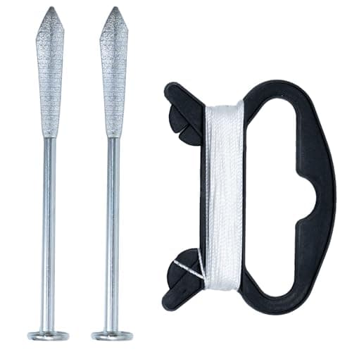 Image of 3 Piece Brick Line and 6" Pins Set - Masonry, Hardened Steel, DIY, Builders & Brick Layers' Tools, 12M Line