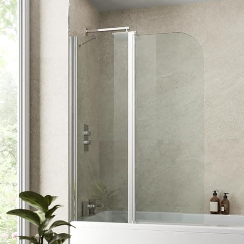Image of Luxura® 1000 x 1400mm 2 Section Chrome Frameless Over Bath Shower Screen for Bathroom 6mm Clear Toughened Safety Glass Panel 180° Pivot Folding Hinged Splash Guard Panels Screens for Baths Reversible