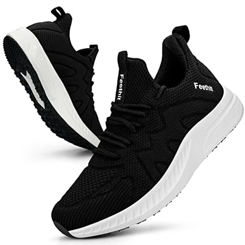 Image of Feethit Women Trainers Casual Sneakers Lightweight Breathable Walking Shoes Gym Sport Tennis Black White 5
