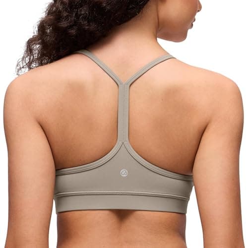 Image of CRZ YOGA Women's Butterluxe Padded Sports Bra - Low Impact Y Back Strappy Bra Racerback Spaghetti Straps Gym Yoga Bras Warm Ash Grey L