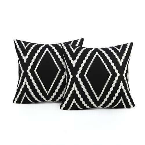 Image of Hopomoon Black and White Geometric Cushion Covers 45×45 cm Set of 2,Geometric Pattern Square Boho Farmhouse Pillowcases for Couch Bed Car and Outdoor