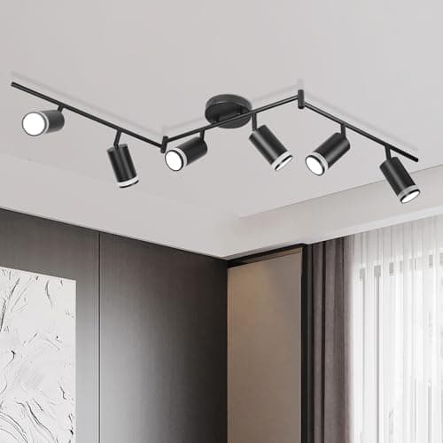 Image of YICALE Spotlights Ceiling Lights 6 Way,Kitchen Lights Ceiling Rotatable,Black Ceiling Light Aluminium Spot Lights Bar GU10 Black Light Fittings for Living Room Bedroom Hallway(NO Bulb)