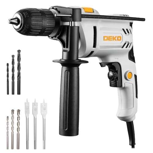 Image of 500W Corded Hammer Drill: DEKOPRO 0-3000RPM Electric Hammer Drill with 13mm Chuck, 360°Adjustable Handle, 11pcs Accessories,Variable Speed for Drilling in Wood, Soft Metals