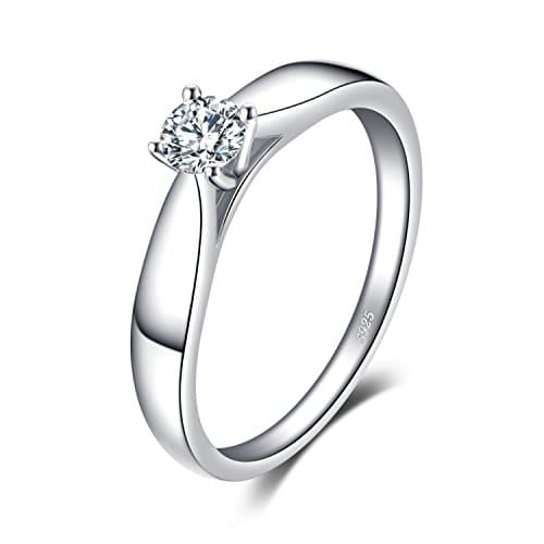 Image of JewelryPalace Classic 0.2ct Cubic Zirconia Solitaire Engagement Rings for Women, 925 Sterling Silver 14K White Gold Plated Ring for Her, Round Cut Simulated Diamond Anniversary Wedding Rings L