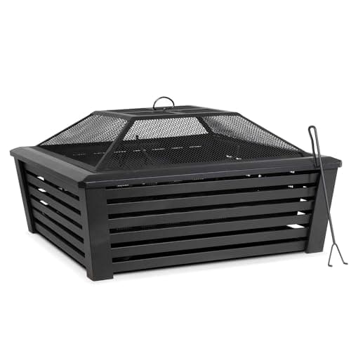 Image of Dellonda 35" Square Outdoor Fire Pit, Mesh Screen Lid, Black - DG43