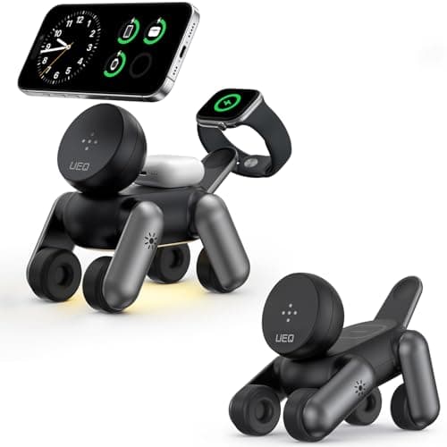 Image of UEQ 3 in 1 Wireless Charging Station for Apple Devices,Fast Charging Magnetic Wireless Charger Stand with Night Light for iPhone 17 Air 16 15 14 13 12 Series,Earbuds 4 3 Pro,Watch-Black