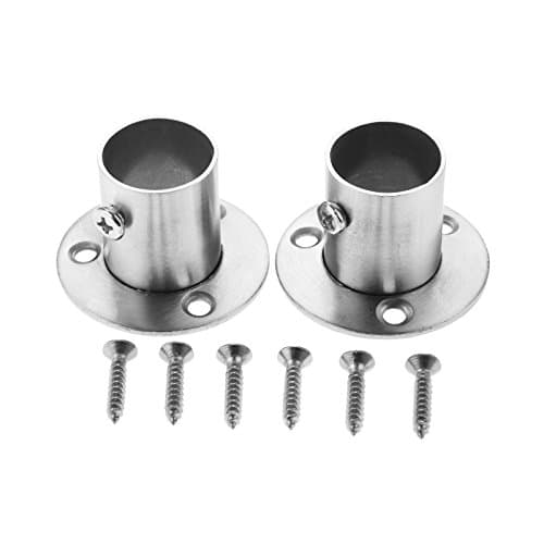 Image of Hicello 2PCS Ø22mm Pole Deep Socket, Stainless Steel Wardrobe Rail Bracket, Sturdy Pole End Support Holder with Screws for Dia 22mm (7/8") Tube
