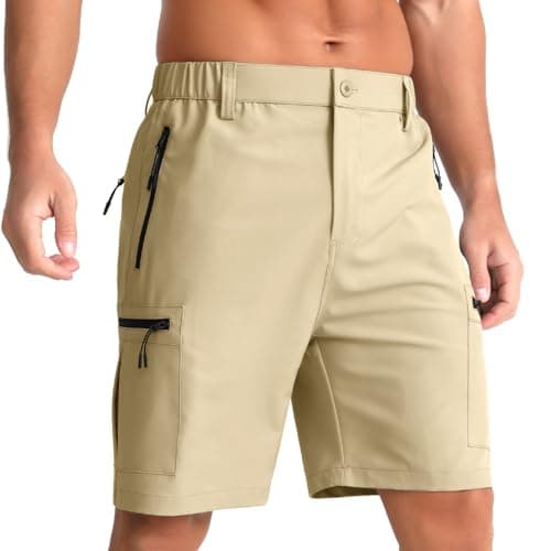 Image of iCKER Mens Cargo Shorts Quick Dry Outdoor Hiking Shorts with Zip Pockets Lightweight Golf Shorts,Yellow GL038,L