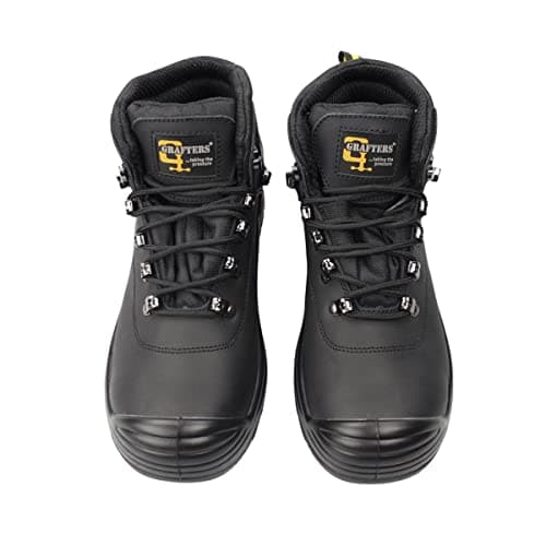 Image of MENS GRAFTERS LEATHER WATERPROOF WIDE FIT LACE UP SAFETY BOOTS M9508 (UK10, BLACK)